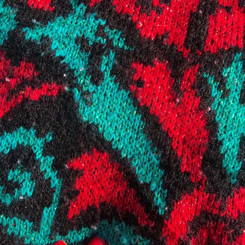 Vintage Green & Red Glittery Christmas Sweater - Picture 3 of 5
